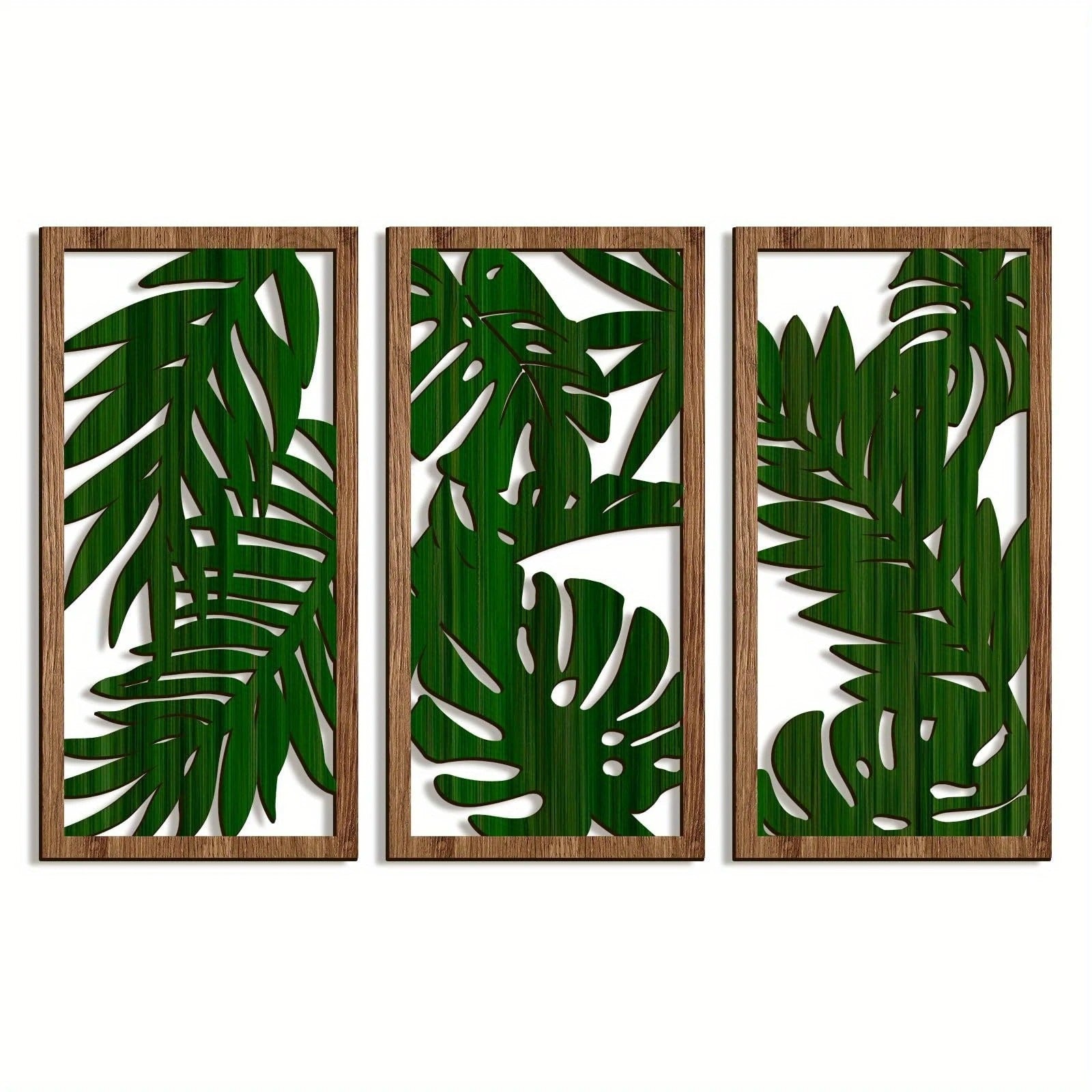 Kit com 3 Quadros de Parede em Madeira Estilo Boho – Arte Botânica