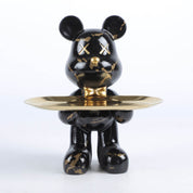 Escultura Urso Graffiti Art com Bandeja em Aço Inox – Peça Única de Design 20cm