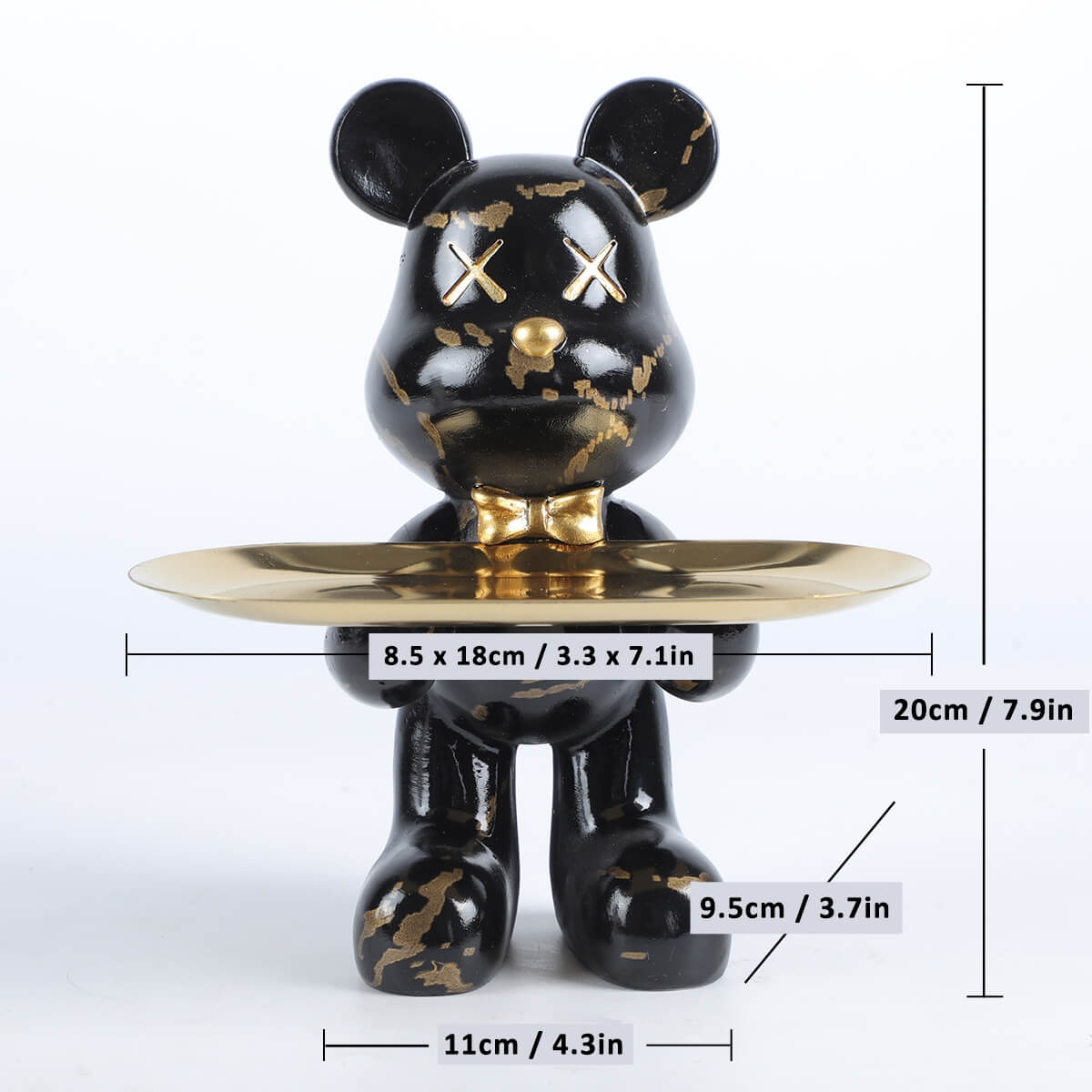 Escultura Urso Graffiti Art com Bandeja em Aço Inox – Peça Única de Design 20cm