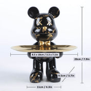 Escultura Urso Graffiti Art com Bandeja em Aço Inox – Peça Única de Design 20cm