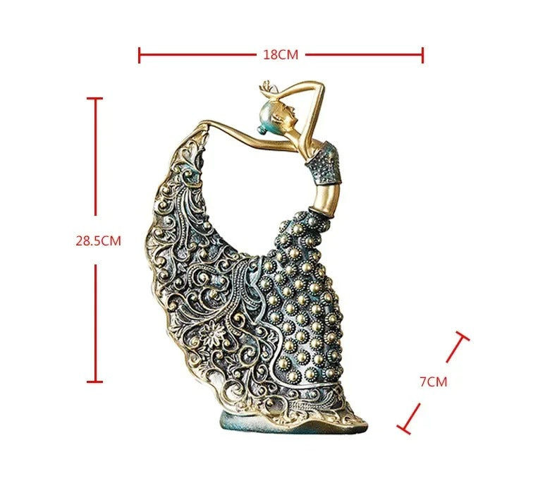 Escultura Decorativa Dançarina Pavão em Cerâmica – Arte Abstrata de Luxo 28,5cm