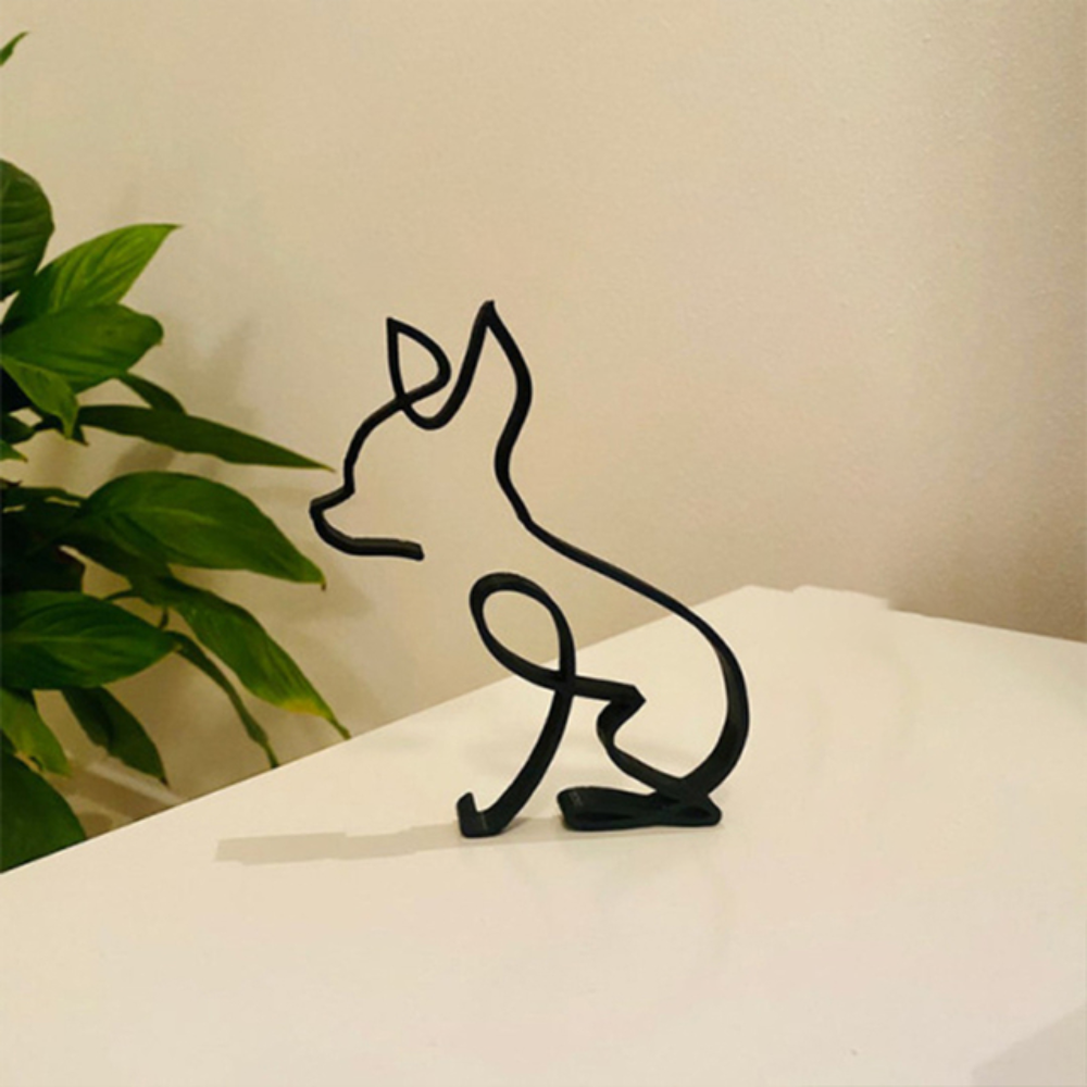 Escultura Minimalista de Animal em Arame de Ferro – Gato, Corgi, Chihuahua e Bulldog