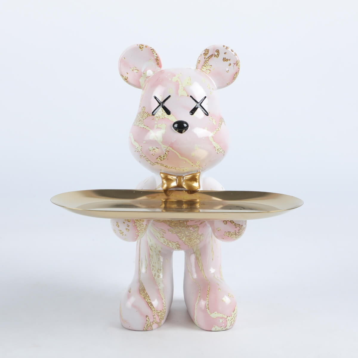 Escultura Urso Graffiti Art com Bandeja em Aço Inox – Peça Única de Design 20cm