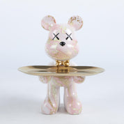 Escultura Urso Graffiti Art com Bandeja em Aço Inox – Peça Única de Design 20cm