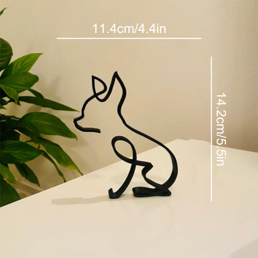Escultura Minimalista de Animal em Arame de Ferro – Gato, Corgi, Chihuahua e Bulldog