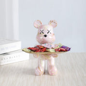 Escultura Urso Graffiti Art com Bandeja em Aço Inox – Peça Única de Design 20cm