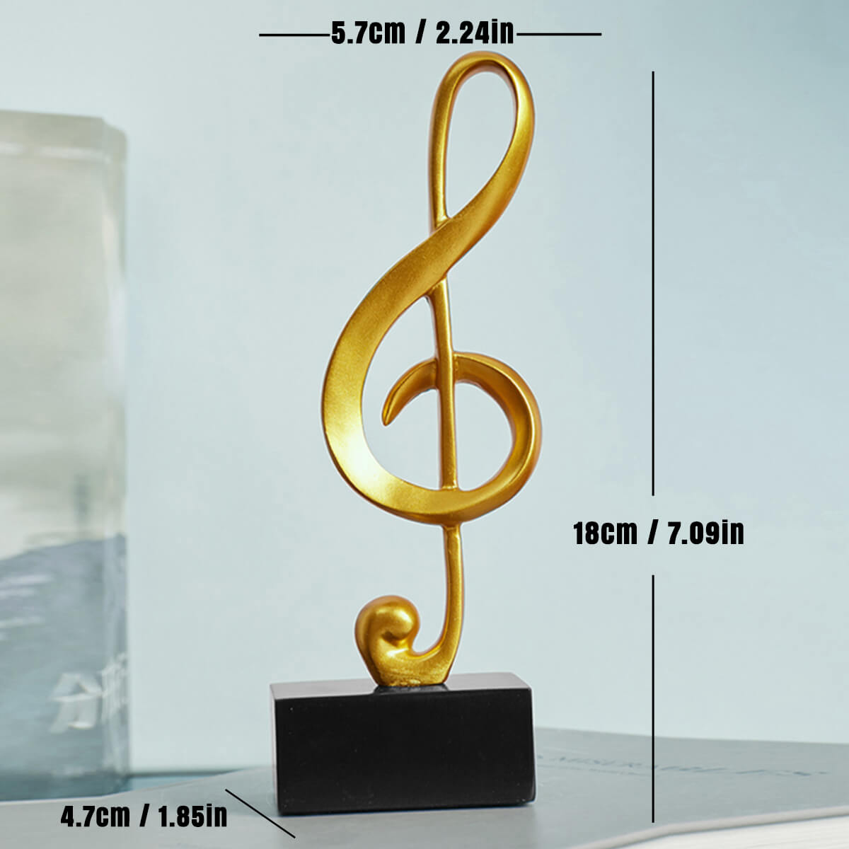 Escultura Decorativa de Nota Musical em Resina Dourada