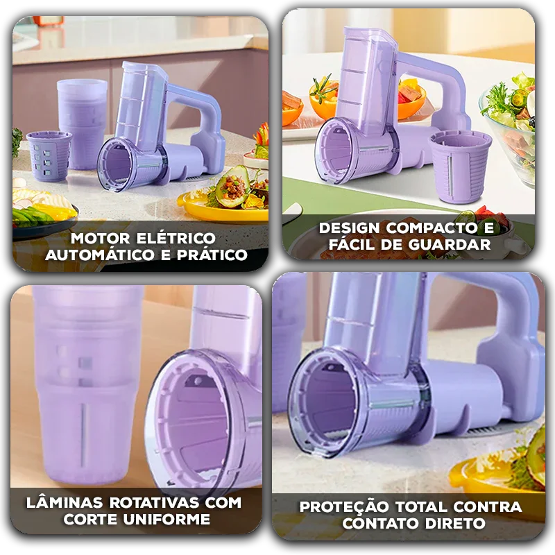 Fatiador Elétrico MultiChef™ com Lâminas Rotativas e Design Compacto