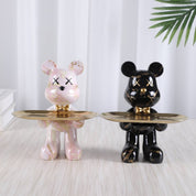 Escultura Urso Graffiti Art com Bandeja em Aço Inox – Peça Única de Design 20cm