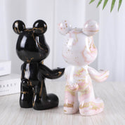 Escultura Urso Graffiti Art com Bandeja em Aço Inox – Peça Única de Design 20cm