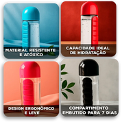 Garrafa AquaOrganize™ com Compartimentos para Remédios e Suplementos