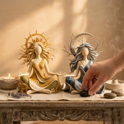 Estátua Deusa Sol e Lua em Resina para Decoração Mística e Elegante