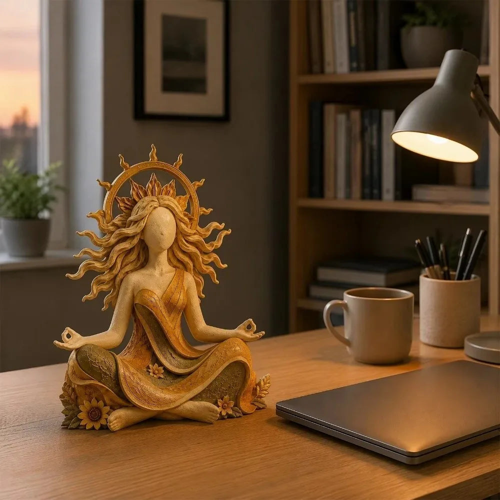 Estátua Deusa Sol e Lua em Resina para Decoração Mística e Elegante
