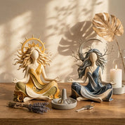 Estátua Deusa Sol e Lua em Resina para Decoração Mística e Elegante