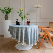 Toalha de Mesa Serra Clara™ em Linho de Algodão com Bordado Geométrico