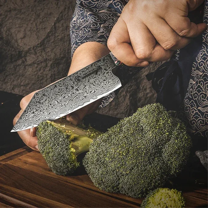Faca Garra de Águia™ Estilo Bunka com Lâmina de Aço Damasco e Cabo em Resina