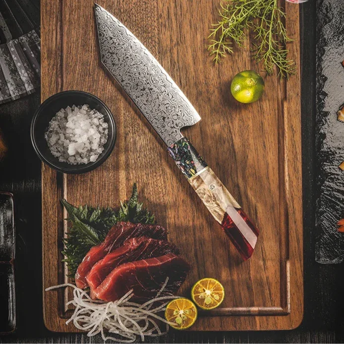 Faca Garra de Águia™ Estilo Bunka com Lâmina de Aço Damasco e Cabo em Resina
