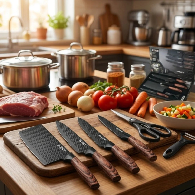 Conjunto de Facas Inox Premium 6 Peças Com Cabo Ergonômico Amadeirado