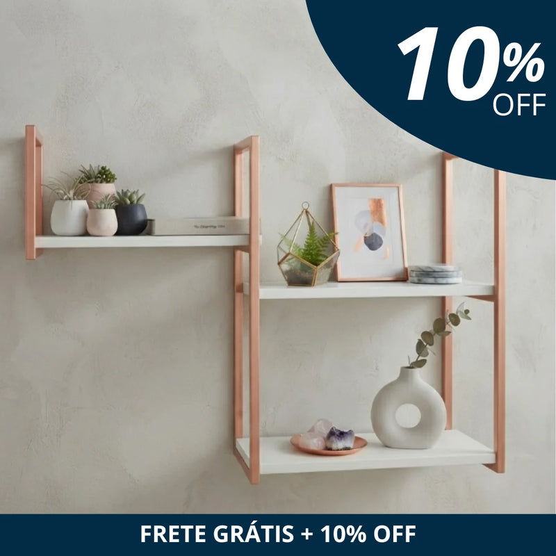 Prateleira Suspensa Estilo Industrial Rose Gold