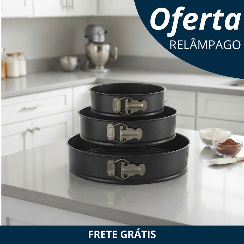 Trio de Formas Premium Antiaderente Com Fundo Removível