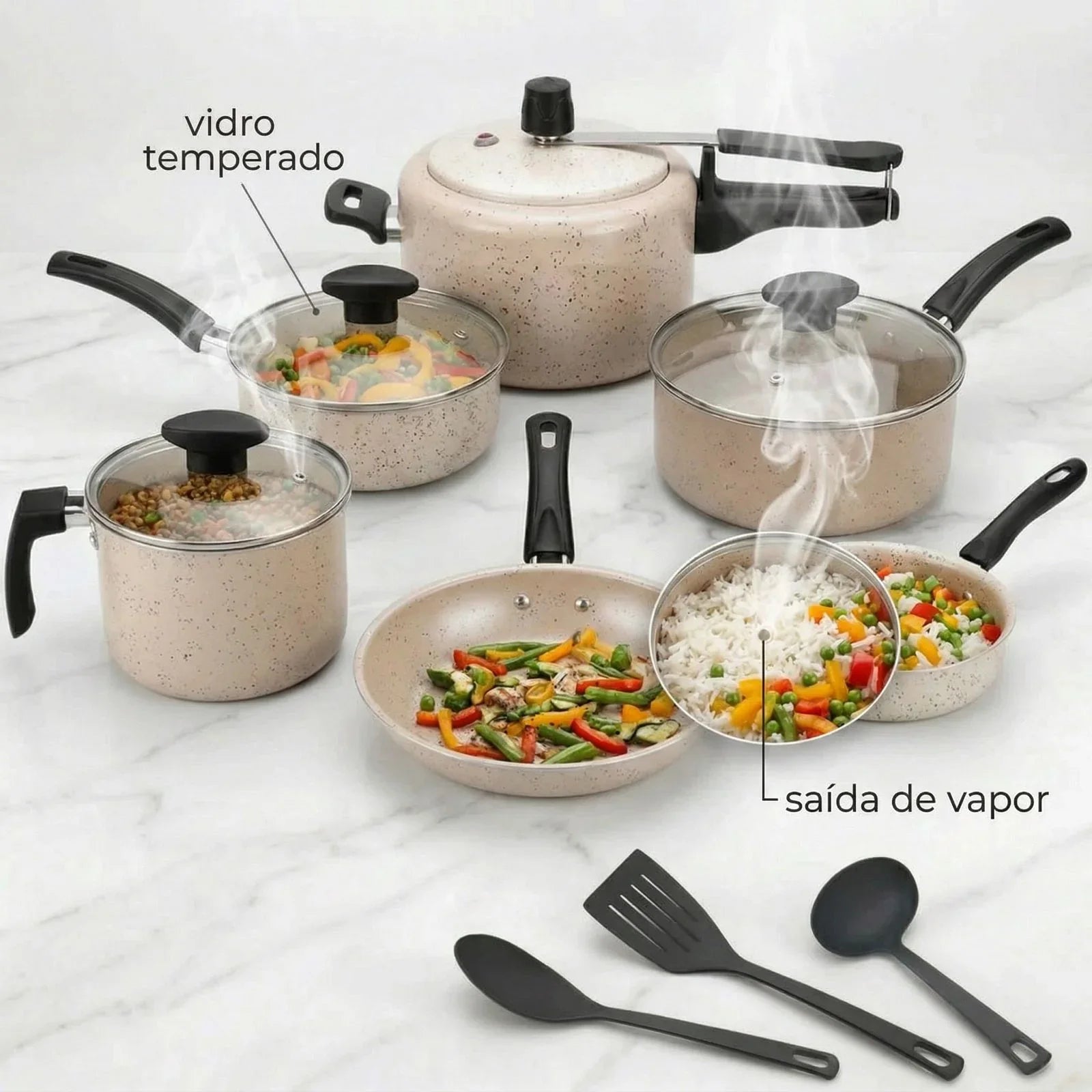 Jogo Panelas 9 Peças Antiaderente  Conjunto Cozinha Completa Com Acessórios Inclusos!