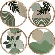 Kit 4 Quadros Redondos de Parede em Madeira – Arte Geométrica Boho Minimalista