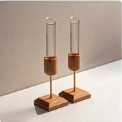 Vaso Tubo de Ensaio em Vidro com Base de Madeira – Hidropônico Rústico