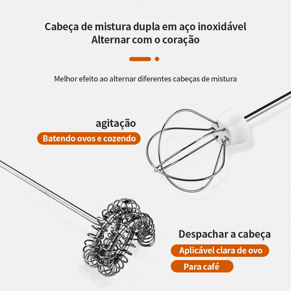 Batedor Misturador Mixer Elétrico Portátil Para Bebidas Leite Café Clara de Ovo 2 em 1