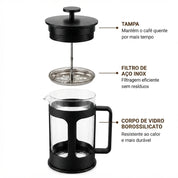 Cafeteira Prensa Francesa - Coffee Press em Vidro com Filtro em Inox