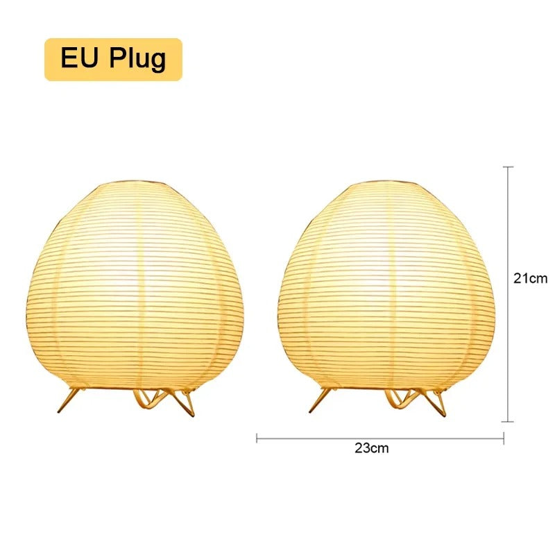Luminária de Mesa LED Estilo Wabi Sabi – Abajur de Papel Arroz com Base em Bambu