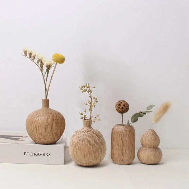 Conjunto de Vasos de Madeira Estilo Japonês – Decoração Minimalista e Natural