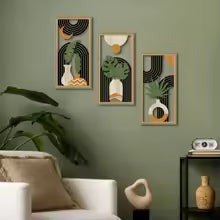 Kit 3 Quadros de Parede em Madeira Oca Estilo Boho