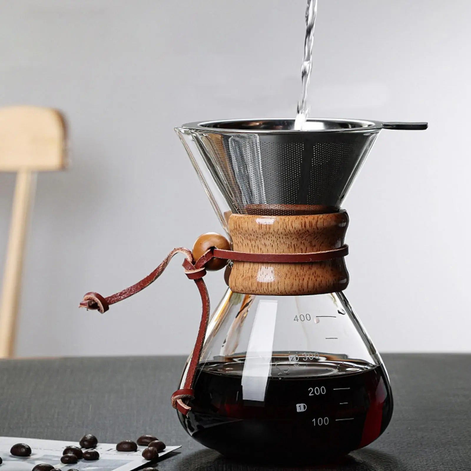Cafeteira Pour Over 400ml com Filtro Reutilizável em Aço Inoxidável