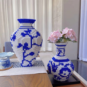 Vaso de Porcelana Chinesa DIY em Blocos de Construção – Azul e Branco 28cm