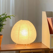 Luminária de Mesa LED Estilo Wabi Sabi – Abajur de Papel Arroz com Base em Bambu