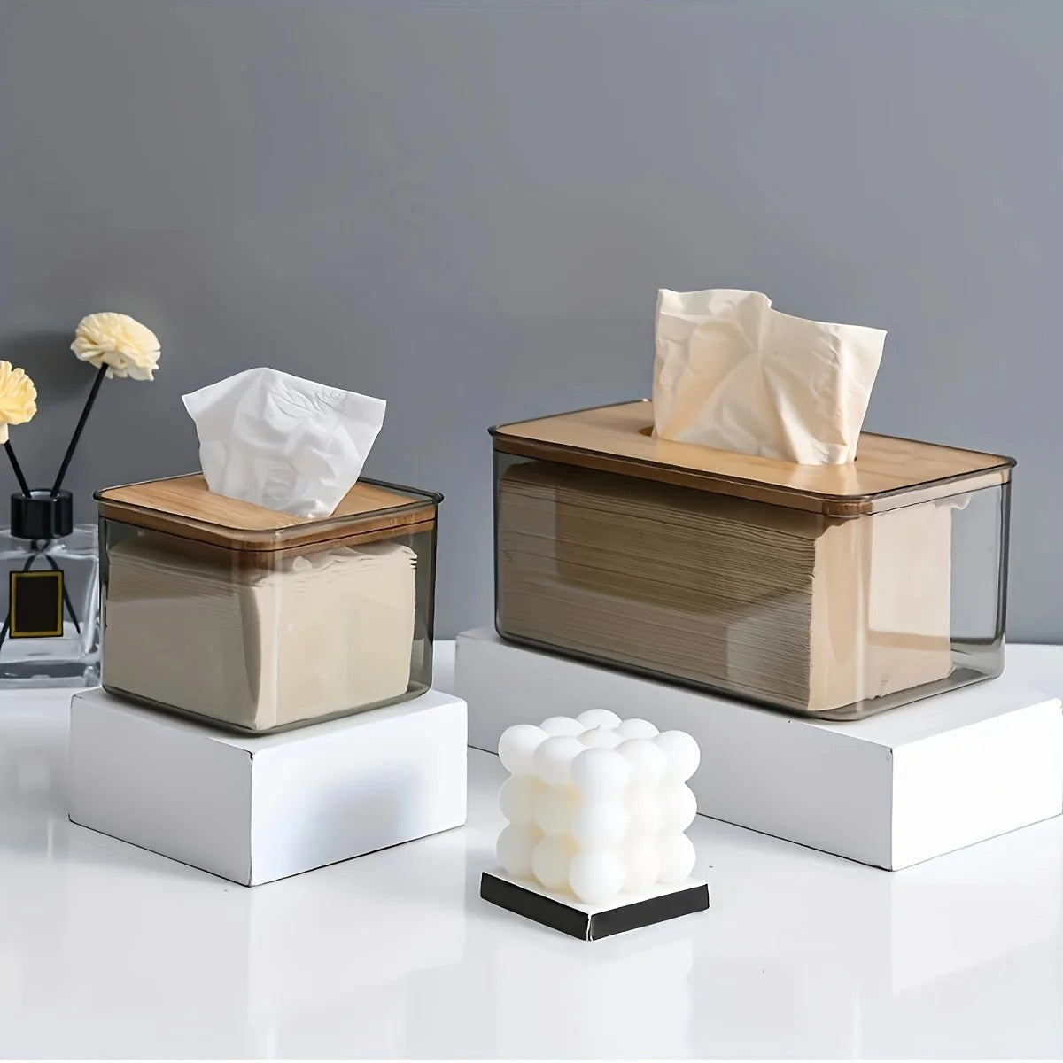 Porta-Lenços de Papel com Tampa em Bambu – Organização Natural para Sala