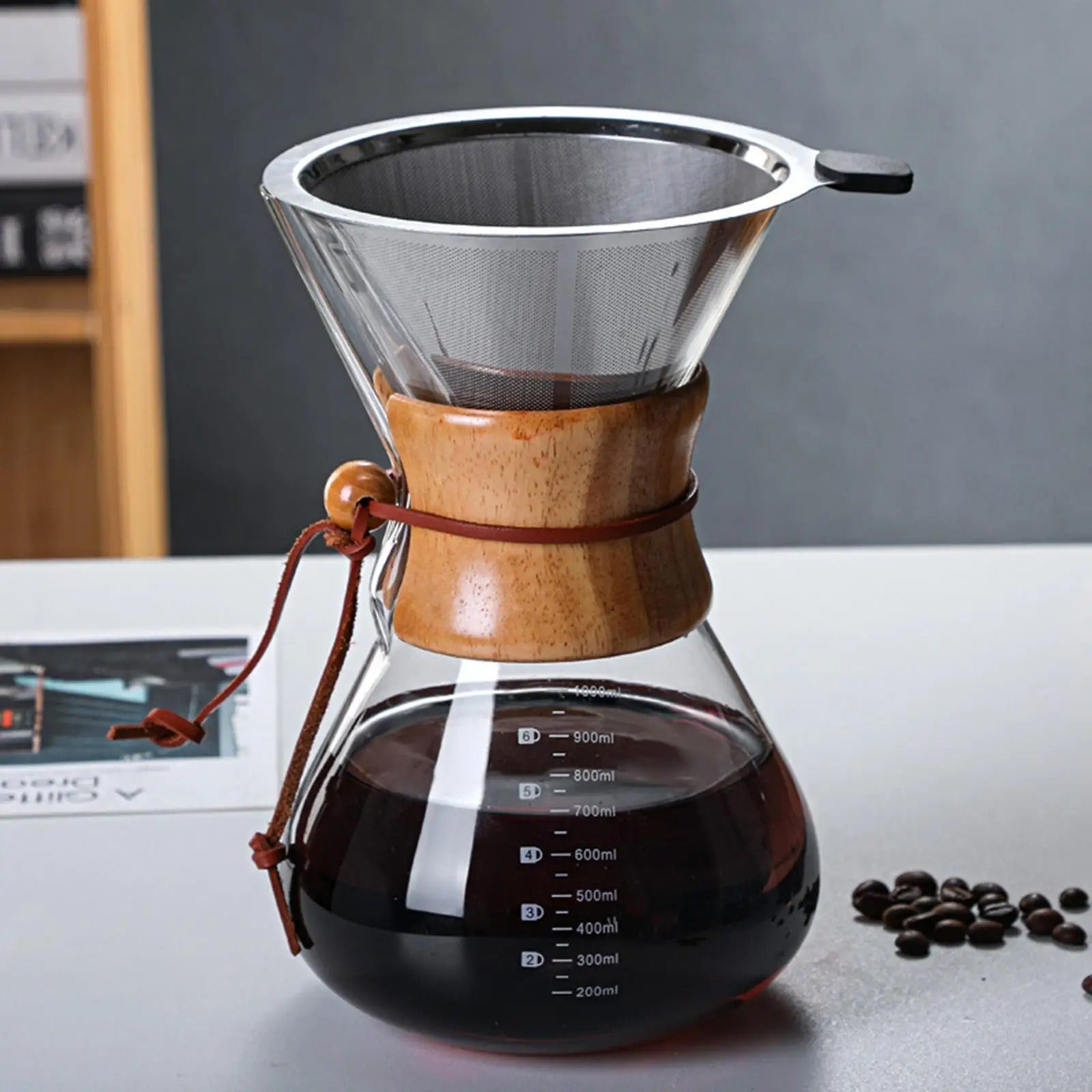 Cafeteira Pour Over 400ml com Filtro Reutilizável em Aço Inoxidável
