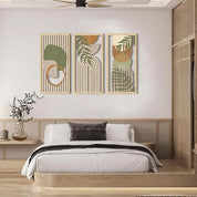 Kit 3 Quadros Decorativos Boho em Madeira – Arte Geométrica Abstrata para Parede