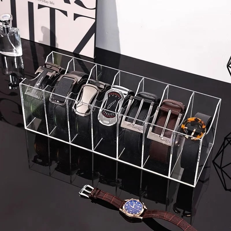 Organizador de Cintos e Gravatas em Acrílico – 3/5 Compartimentos para Armário e Closet