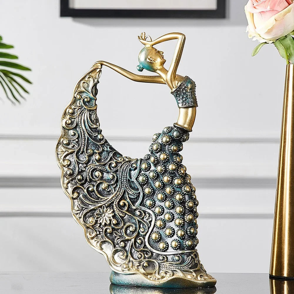 Escultura Decorativa Dançarina Pavão em Cerâmica – Arte Abstrata de Luxo 28,5cm