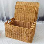 Cesta de Vime com Tampa – Organizador Natural para Quarto, Banheiro e Cozinha