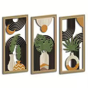 Kit 3 Quadros de Parede em Madeira Oca Estilo Boho