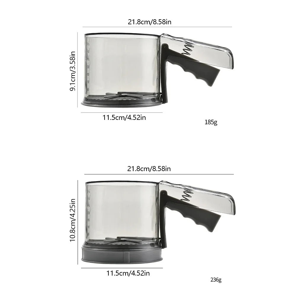Peneira de Farinha Semiautomática com Alça – Tela Dupla em Aço Inoxidável