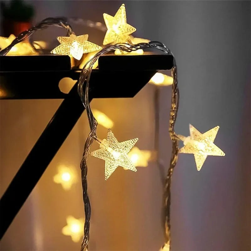 Cordão de Luzes LED Estrela – 10m 80 LEDs a Pilha para Decoração de Ambientes
