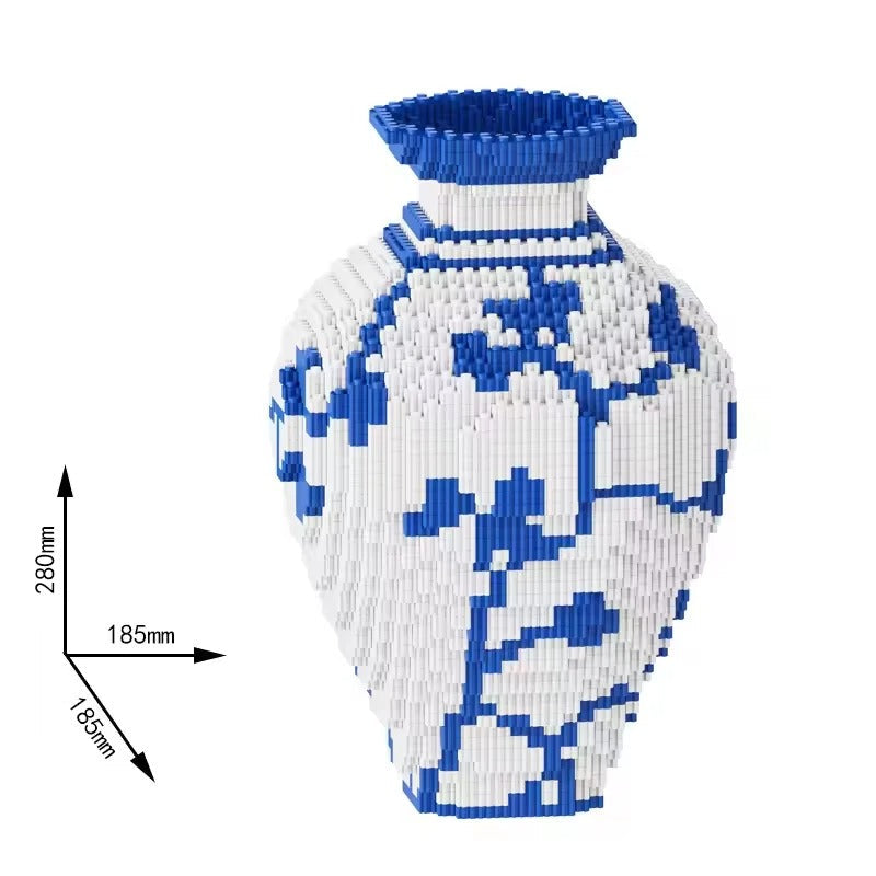 Vaso de Porcelana Chinesa DIY em Blocos de Construção – Azul e Branco 28cm