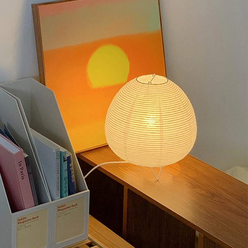 Luminária de Mesa LED Estilo Wabi Sabi – Abajur de Papel Arroz com Base em Bambu