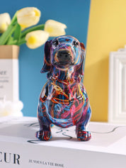 Escultura Decorativa Dachshund em Resina com Pintura Graffiti
