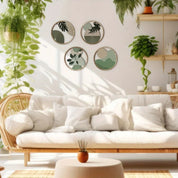 Kit 4 Quadros Redondos de Parede em Madeira – Arte Geométrica Boho Minimalista