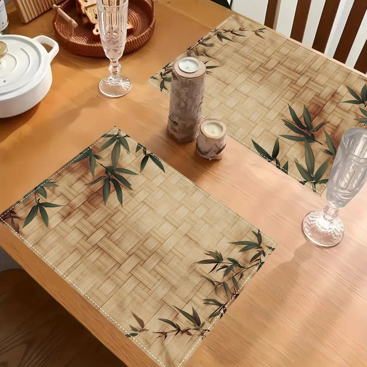 Jogo Americano de Bambu com Folhas Entrelaçadas – Kit 4, 6 ou 8 Peças 30x45cm