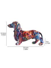 Escultura Decorativa Dachshund em Resina com Pintura Graffiti